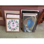 A collection of artworks to include Marjorie Smith, needleworks, prints, etc