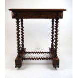 A 19th century rosewood and marquetry work table, the lift up top enclosing a fitted interior with