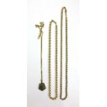 Two 9ct gold rope twist chains together with a yellow metal locket marked '9ct back & front' on a