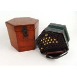 A late 19th century 28 button concertina by Metzler & Co. with fretwork rosewood ends, bone