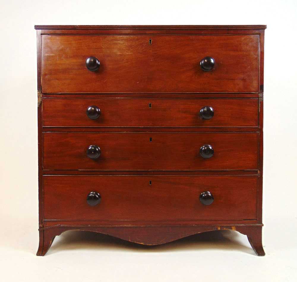 A 19th century mahogany secretaire chest, the top over the fall front fitted drawer and three - Bild 2 aus 3