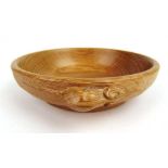 A Robert 'Mouseman' Thompson of Kilburn oak bowl, with carved mouse to side, dia.17 cm