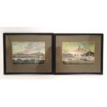 19th century Japanese schoolsailing vessels at harborpainting on rice paper (2)unsigned22 cm x 16 cm