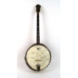 A Leedy 'Solo Tone' 19 fret tenor banjo in hard case, circa 1925-1930