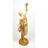 A Royal Worcester figure 'Liberty' in floral dress, date code 1898, h. 42 cmNo apparent damage or