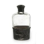 A Victorian silver and cut-glass hip flask with engine turned decoration. Hallmarked for London