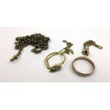 An assortment of 9ct gold and yellow metal jewellery to include rings and chain sections.