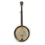 An Aspen 5 string, 22 fret blue grass banjo