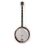 A Parker 'Packa' 22 fret travelling plectrum banjo. Made for around 6 years and able to fold in to