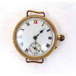 An early 20th century gentlemen's yellow metal Borgel style wristwatch.Dimensions of case: Dia, 3.