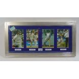 Four framed photographs of Andrew Flintoff, Michael Vaughan, Marcus Trescothic and Ashley Giles,