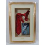 A framed display of a signed Ashes tie and a photographic print of Andrew 'Freddie' Flintoff