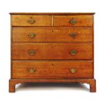 An 18th century oak chest of two short over three graduated drawers on bracket feet, h. 100 cm, w.