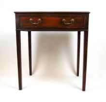 An 18th century oak single drawer side table on square section legs, h. 78 cm, w. 71 cm, d. 47