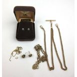 A selection of 9ct gold jewellery to include a double albert chain, bracelet, earrings etc.