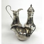 A George V silver sugar caster together with matching cream jug and one smaller cream jug. Various