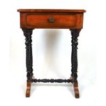 An early 19th century rosewood work table, the top over a single drawer on bobbin turned legs and