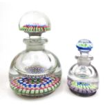 A millefiori glass inkwell together with one smaller example, max h. 16 cm