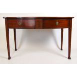 An early 19th century mahogany and rosewood banded bow front sideboard, the top over two drawers