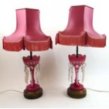 A pair of 19th century style table lamps with pink luster bodies, h. 72 cm