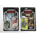 A Star Wars Return of the Jedi figure 'Chief Chirpa' together with 'Teebo' and card backs