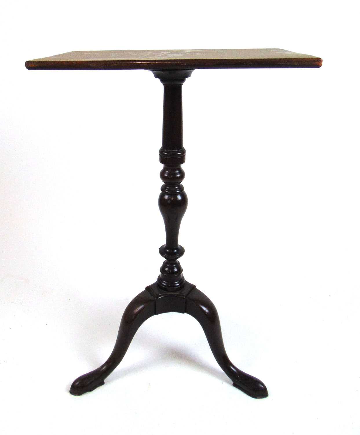 An early 18th century and later mahogany tripod table, the later rectangular top over the turned