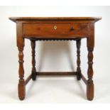 An 18th century and later oak single drawer side table, the later top over a single drawer and