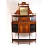 An Edwardian rosewood boxwood strung and marquetry display cabinet, the beveled mirror back over the