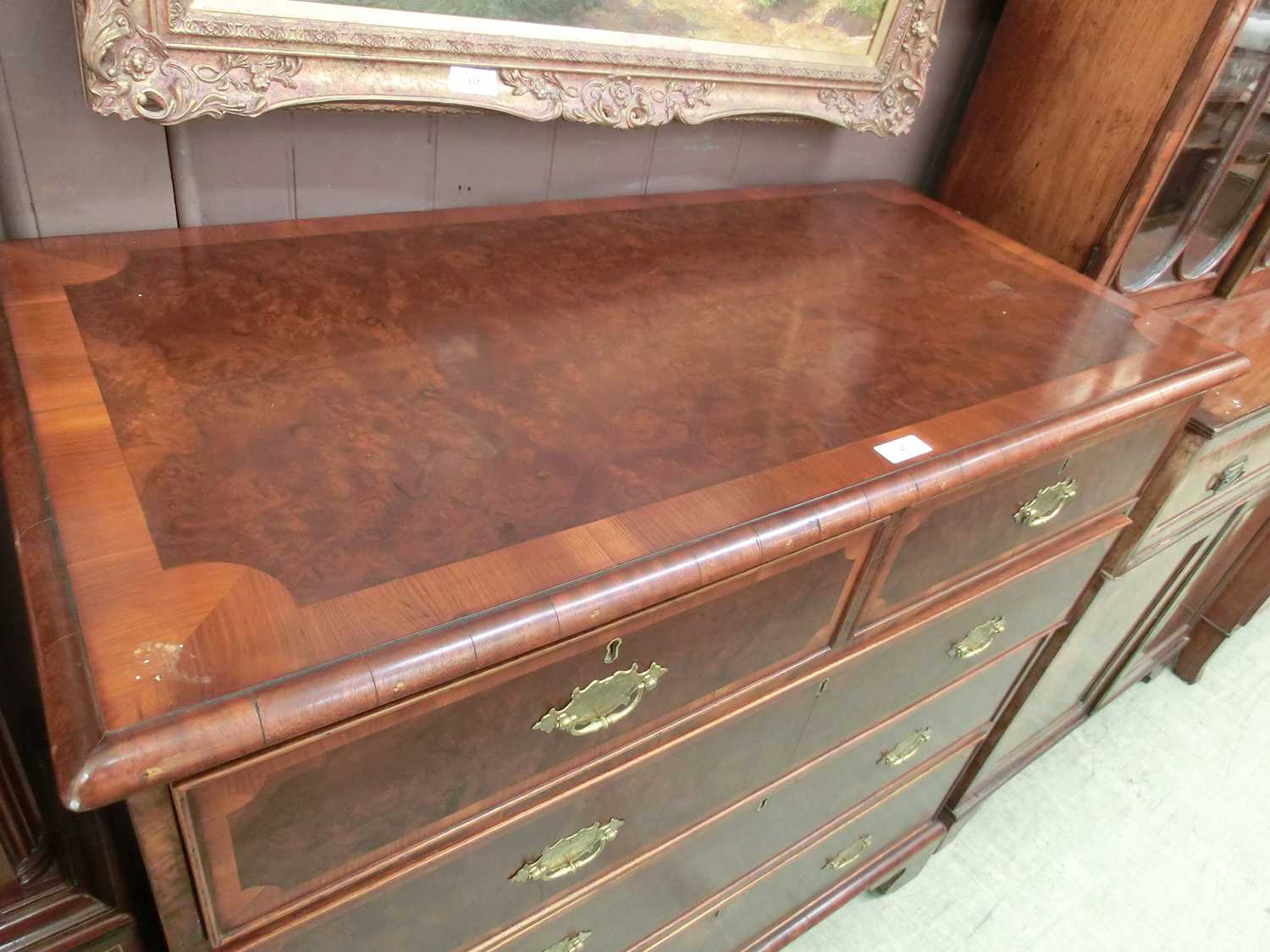 A 19th century burr walnut and banded chest of two short over three long drawers on bracket feet, h. - Bild 3 aus 7