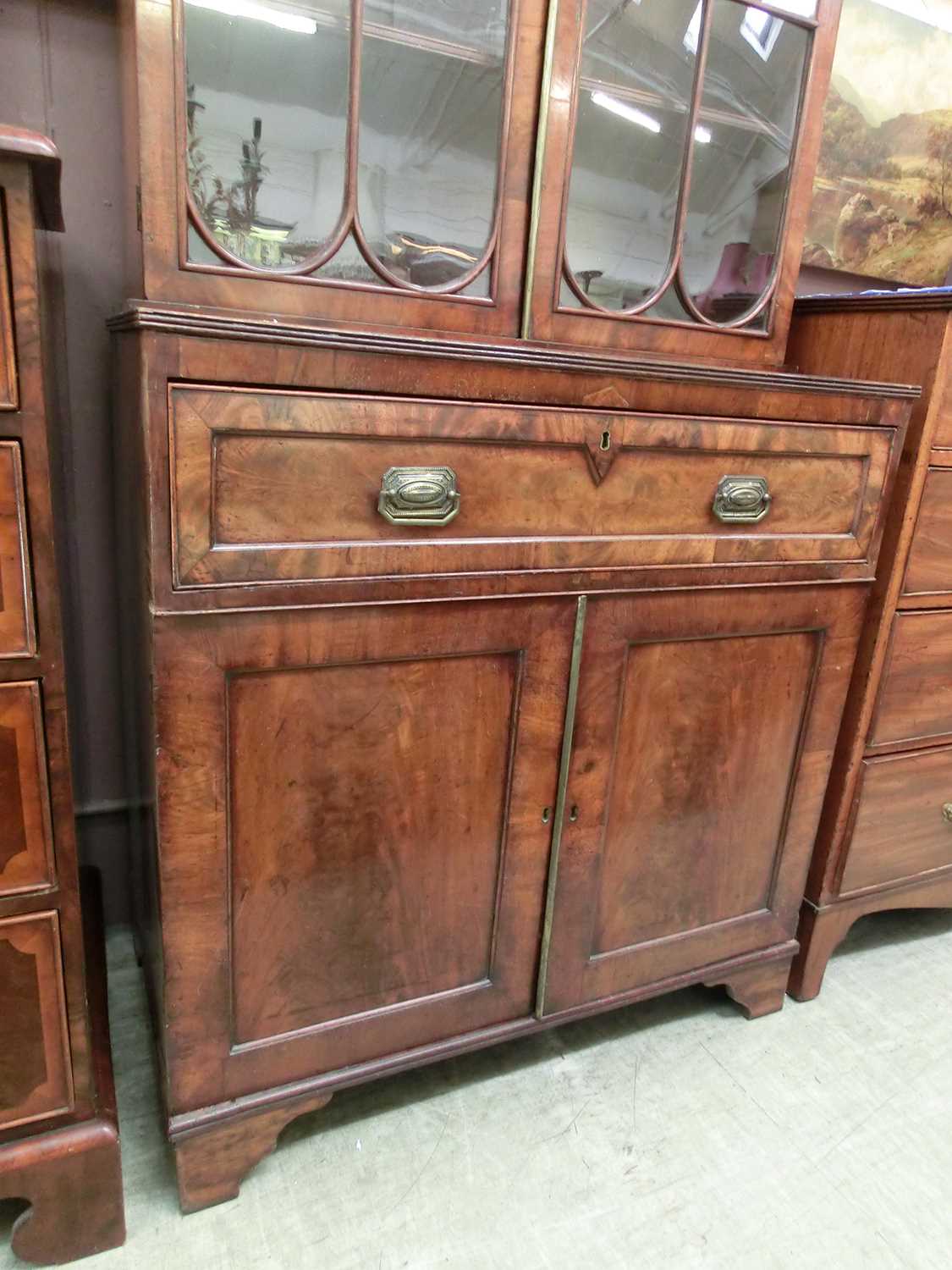 An early 19th century mahogany bookcase, the top with two glazed doors over single drawer and two - Bild 12 aus 12