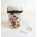 A 19th century Sampson porcelain pot bearing Sotheby's labels, h. 9.5 cm