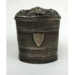 An 18th/19th century Dutch white metal box having engraved banded decoration to body and relief
