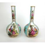 A pair of early 20th century Augustus Rex style porcelain bottle vases decorated with scenes of