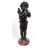 19th century bronze statue of Cupid on marble base, h. 66 cm