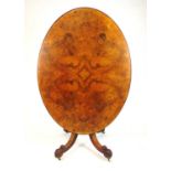 An Edwardian burr walnut, boxwood strung and marquetry breakfast table, the oval tilt top over the