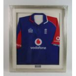 A framed and glazed 2007 Cricket World Cup England team signed shirt82 cm x 94 cm