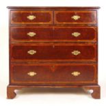 A 19th century burr walnut and banded chest of two short over three long drawers on bracket feet, h.
