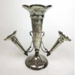 An early 20th century silver three branch epergne. Hallmarks rubbed. Approx silver weight 426g, h.