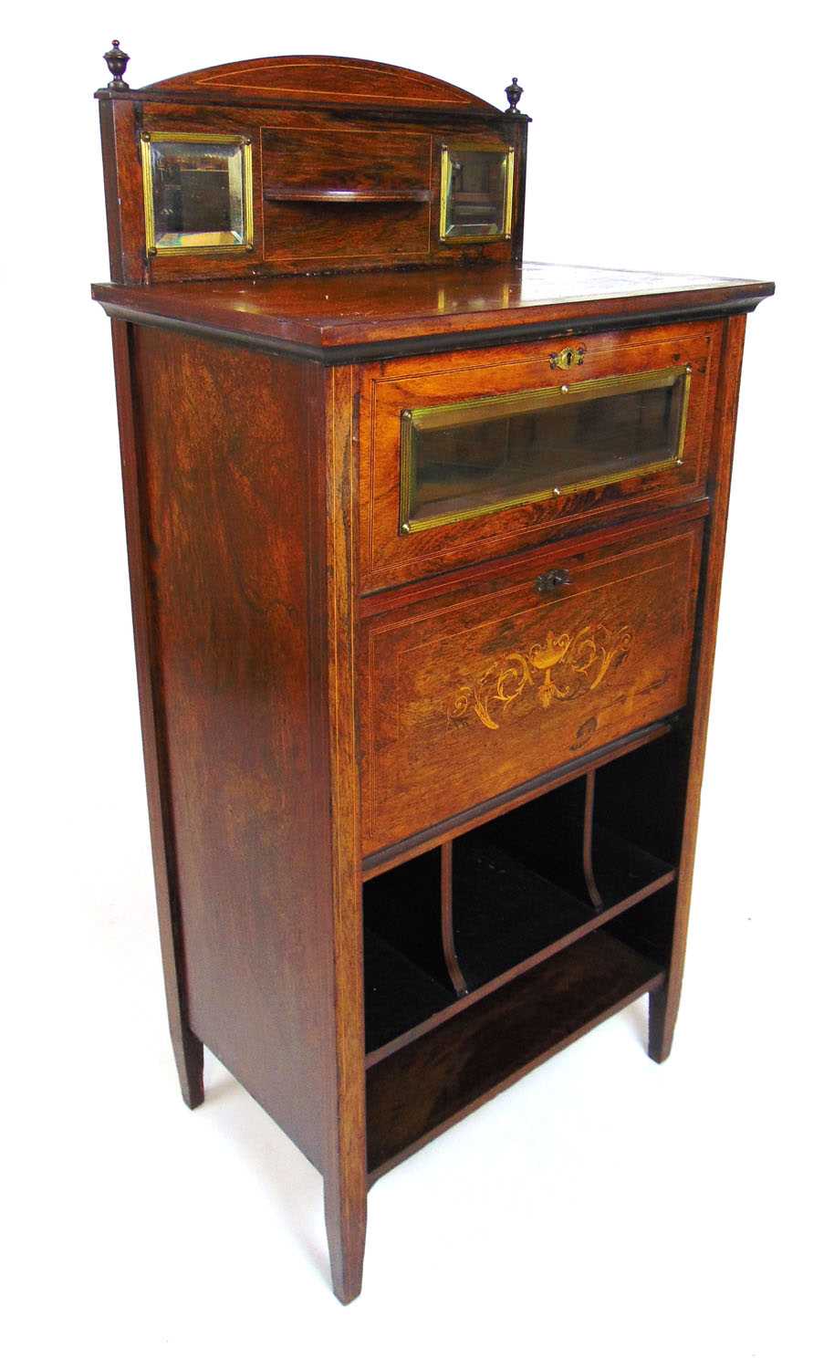 An Edwardian rosewood, boxwood strung and marquetry music cabinet, the back with beveled mirrors - Bild 2 aus 2