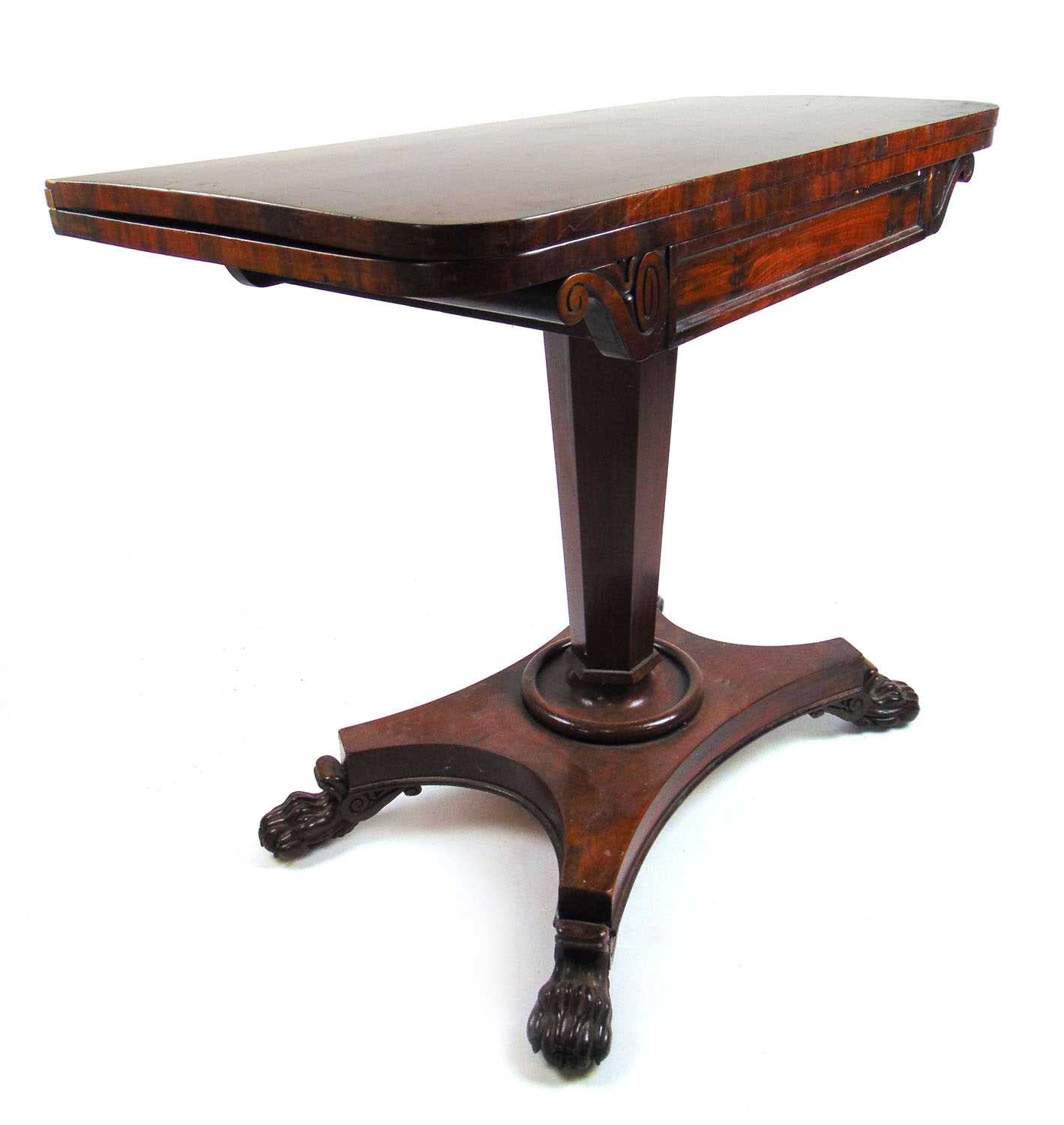 A William IV mahogany card table, the fold over top supported on a swivel action over the tapering - Bild 2 aus 2