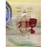 A selection of late 19th century decanters and other glassware