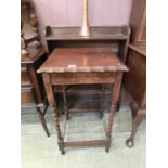 A mid-20th century oak occasional table with barley twist supports together with a stained pine