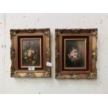 A pair of gilt framed oils on board of still life