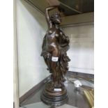 A cast spelter figure of a semi-naked lady