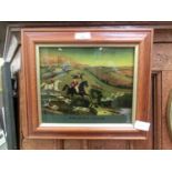 A framed reverse printed hunting scene titled 'Breaking Cover'