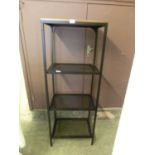 A metalwork and wood four tier stand