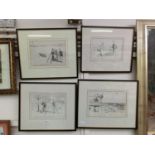 A set of four framed and glazed prints of etchings after A T Smith with comical satings