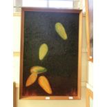 A mid-20th century framed abstract on board of falling fruit