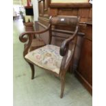 A Regency mahogany open armchair (A/F)