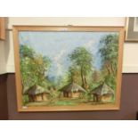 A mid-20th century oil painting of African scene signed bottom left